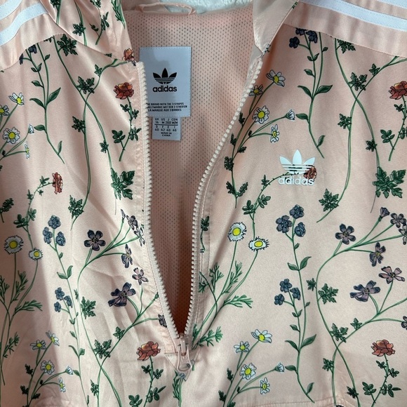Adidas Originals Women's Hooded Windbreaker Jacket Pink Flower Print Size Medium - Picture 4 of 9